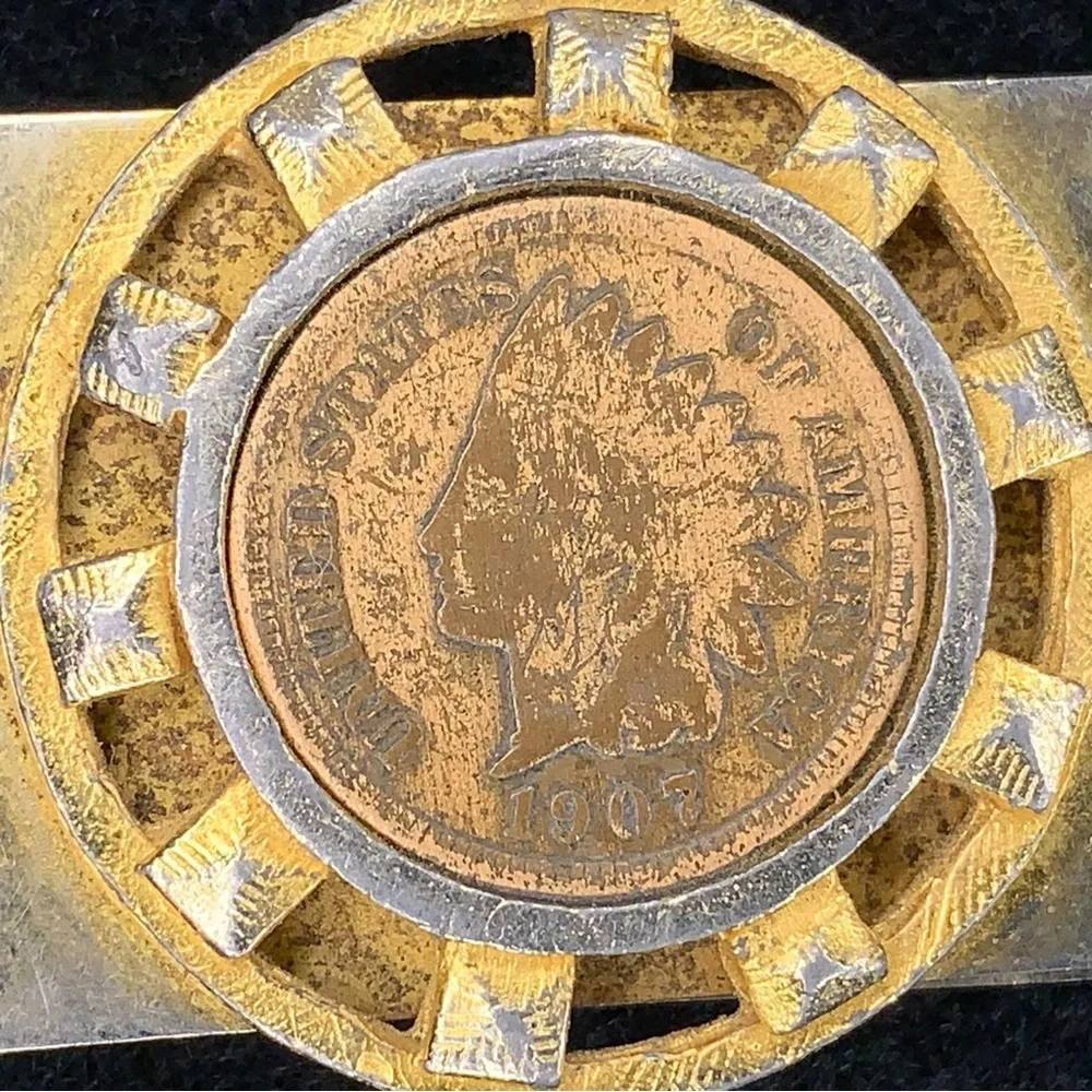 Vintage 1907 Indian Head Penny Silver Gold Tone Money Clip Men Gift Western